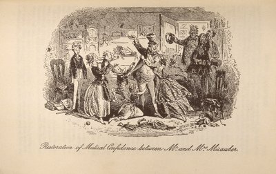 チャールズ・ディケンズの「デービッド・カッパーフィールド」（1812-70）の「ミカウバー夫妻間の相互信頼の回復」 作： Hablot Knight Browne
